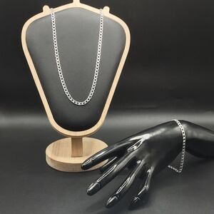 925 Sterling Silver Plated 4mm Cuban Chain Necklace Bracelet Set Christmas Gift